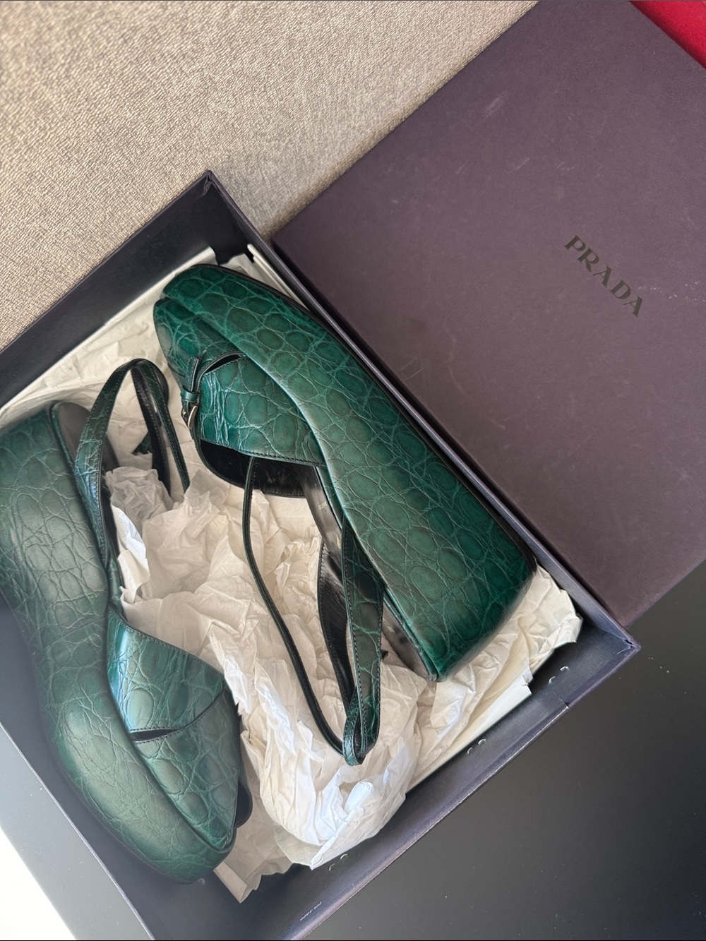 Prada Dark Green wedges - Picture 1 of 6